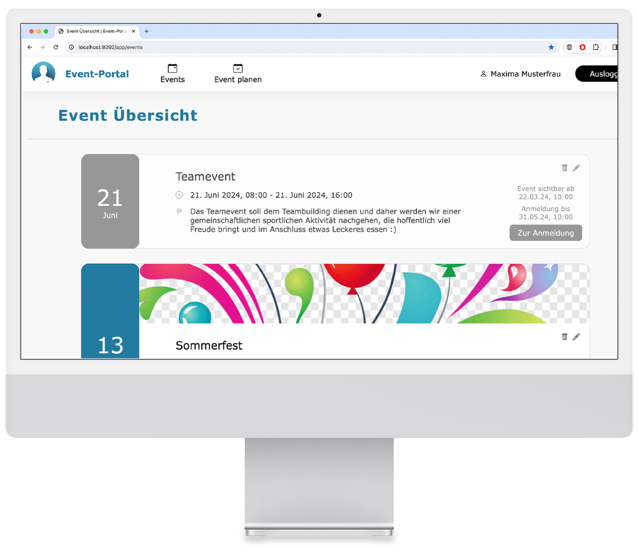 Die Event-Übersicht im Event-Portal wird auf einem iMac dargestellt