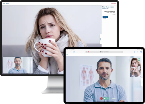 Videosprechstunde auf einem Computer und auf einem Tablet